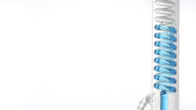 Collagen liquid fills vertical coil condenser, right side focus