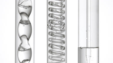 Collagen liquid bubbles in bulb condenser, glass coil to dropper