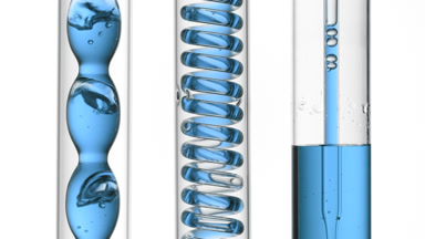 Methylene blue bubbling in coil bulb and rod lab condensers