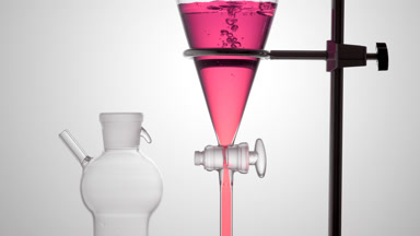 Fragrance pours in funnel, underwater bubbles form and rise