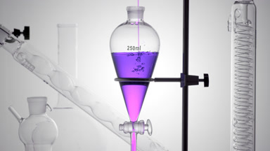 Fragrance pours in funnel, bubbles rising underwater effect
