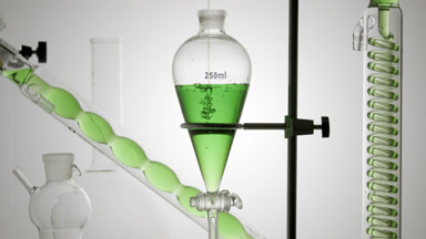 Botanical hydration complex pours into funnel, bubbles
