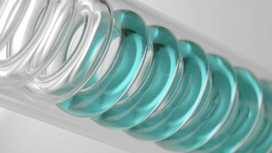 Methylene blue solution in spiral coil laboratory condenser