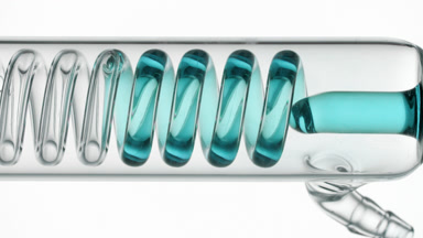 Hyaluronic acid fills coli condenser, visible in glass tube flow