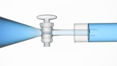 Fragrance flows from funnel stopcock into test tube, filling up