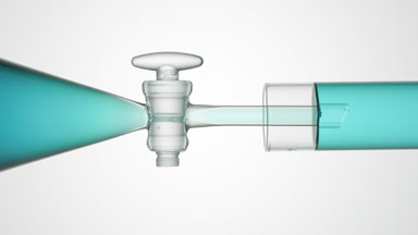 Butterfly pea tincture flows from funnel into test tube, fills