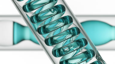 Spirulina solution flows in spiral coil bulb condenser lab set