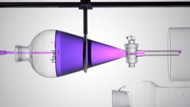 Butterfly pea tincture poured into separatory funnel, extraction