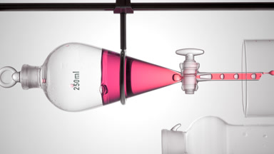 Hibiscus infusion draining from funnel, bubbles rise, extraction