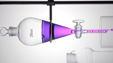 Blue mallow infusion draining from funnel, bubbles rise, lab use