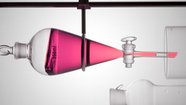 Pink transparent liquid waves along inner walls, light grey bg