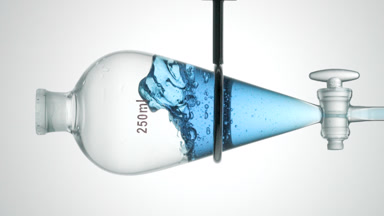 Hyaluronic acid injected in separatory funnel, splashes inside