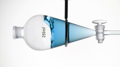 Menthol water splash in separatory funnel dynamic liquid effect