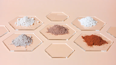 Beige and Brown Powder Heaps on Hexagonal Glass