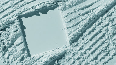 Pale Cyan Powder Surface with Furrows and Imprint