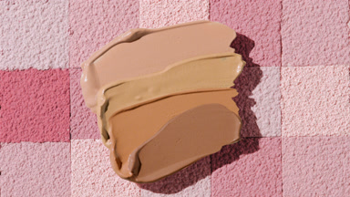 Dynamic Shadows of Foundation on Pink Mosaic Background