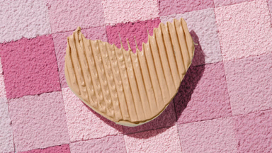 Heart-Shaped Foundation Blob Casting Shadow on Pink Tiles