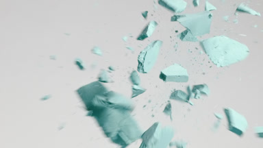 Extreme Close-Up of Cyan Powder Collision on Gentle Grey