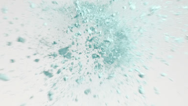 Cyan Powder Collision in Slow Motion on Light Grey Surface