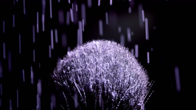 Violet Powder Falling on Black Brush in Macro