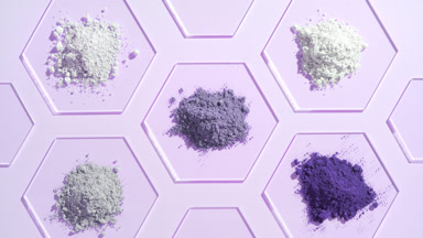 Violet Powder Overhead Shot on Hexagonal Glass Pieces