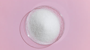 Overhead View of White Powder in Petri Dish on Pink