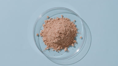 Beige Powder in Shallow Dish on Pale Blue Surface