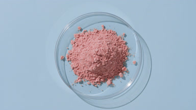 Baby Pink Powder in Petri Dish on Pale Blue Tone