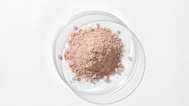 Beige Fine Powder in Petri Dish on Gentle Grey Background