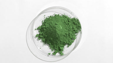 Green Fine Powder in Petri Dish with Dynamic Shadows