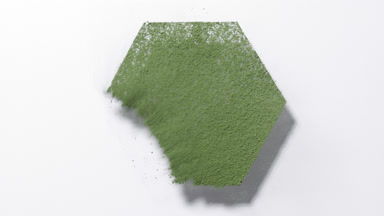 Slow-Motion Green Powder Hexagon on Dim Grey Background