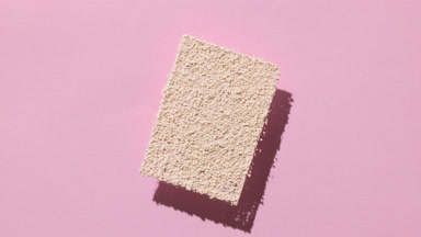 Beige Powder Rectangle Casting Shadow on Pastel Pink