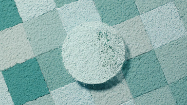 Cyan Fine Powder in Motion Against Mosaic Background