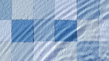 Slow-Motion Water Flow on Blue Mosaic with Eyeshadow Concept