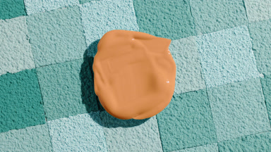 Beige Foundation Close-Up on Cyan Powder Mosaic