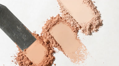 Macro Close-Up of Beige Powder Heaps for Matte Powder Ad