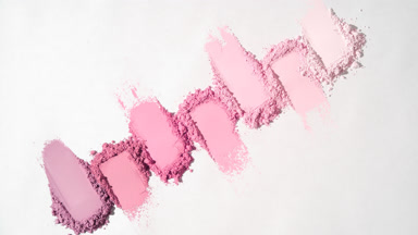Top Perspective of Seven Pale to Pink Powder Heaps