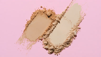 Two Beige Powder Heaps on Pale Pink with Dynamic Lighting