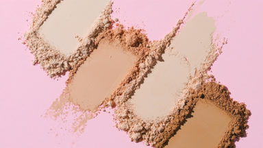 Four Beige to Brown Powder Smudges on Rosy Pink
