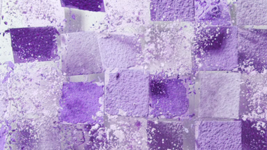 Violet Powder Burst Over Square Mosaic in Slow Motion