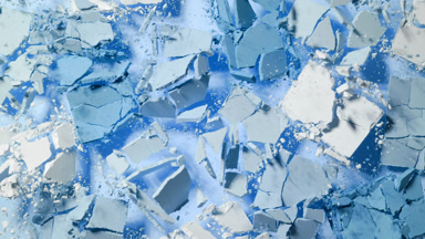 Shattered Blue Powder Rectangles Bursting in Slow Motion