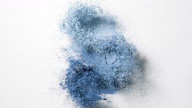 Slow-Motion Shattering of Blue Powder Heaps on Grey