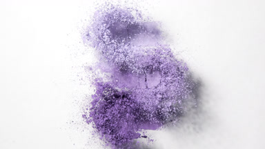 Slow-Motion Explosion of Violet Powder Heaps on Grey