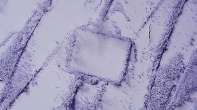 Violet Powder Burst with Rectangle Imprint from Above