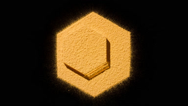 Illuminated Yellow Powder in Hexagonal Shape on Black