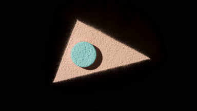 Beige and Cyan Powder Triangle on Black Background